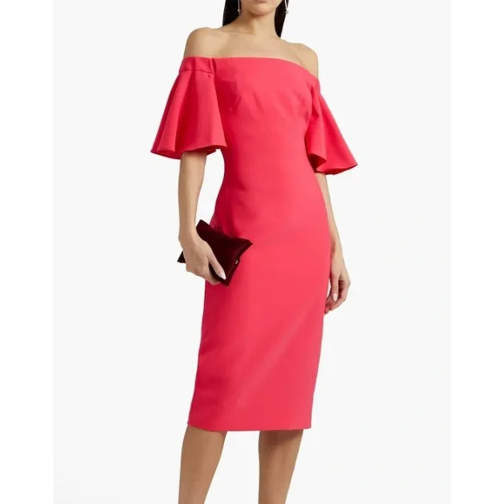 THEIA Women 2 Dress Off-The-Shoulder Crepe Ruffle Short Sleeves Pink $635 NWT‎